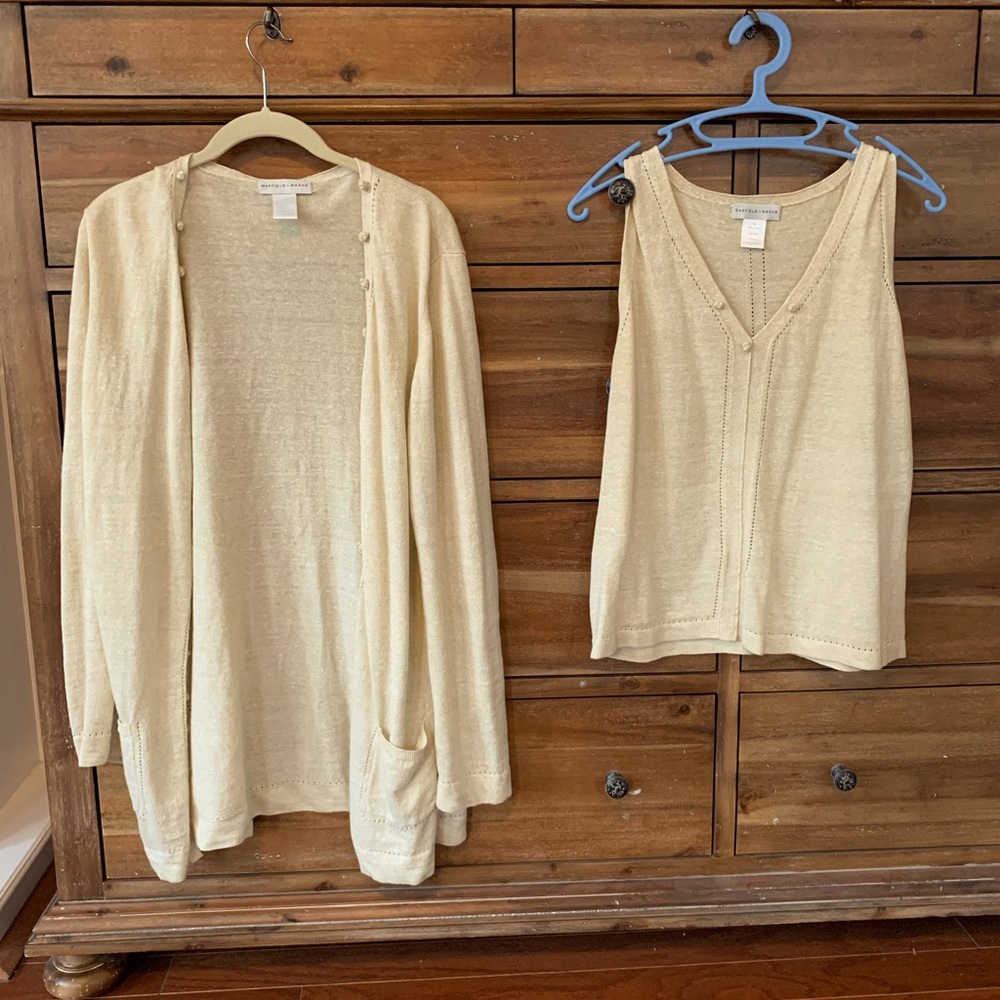 Garfield & Marks 💯% Linen Set: Long Cardigan (L) & Sleeveless Cream Top (M)
